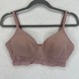 Natori Womens Bra Size‎ 34D Wireless Lace Trim Light Mauve Comfortable